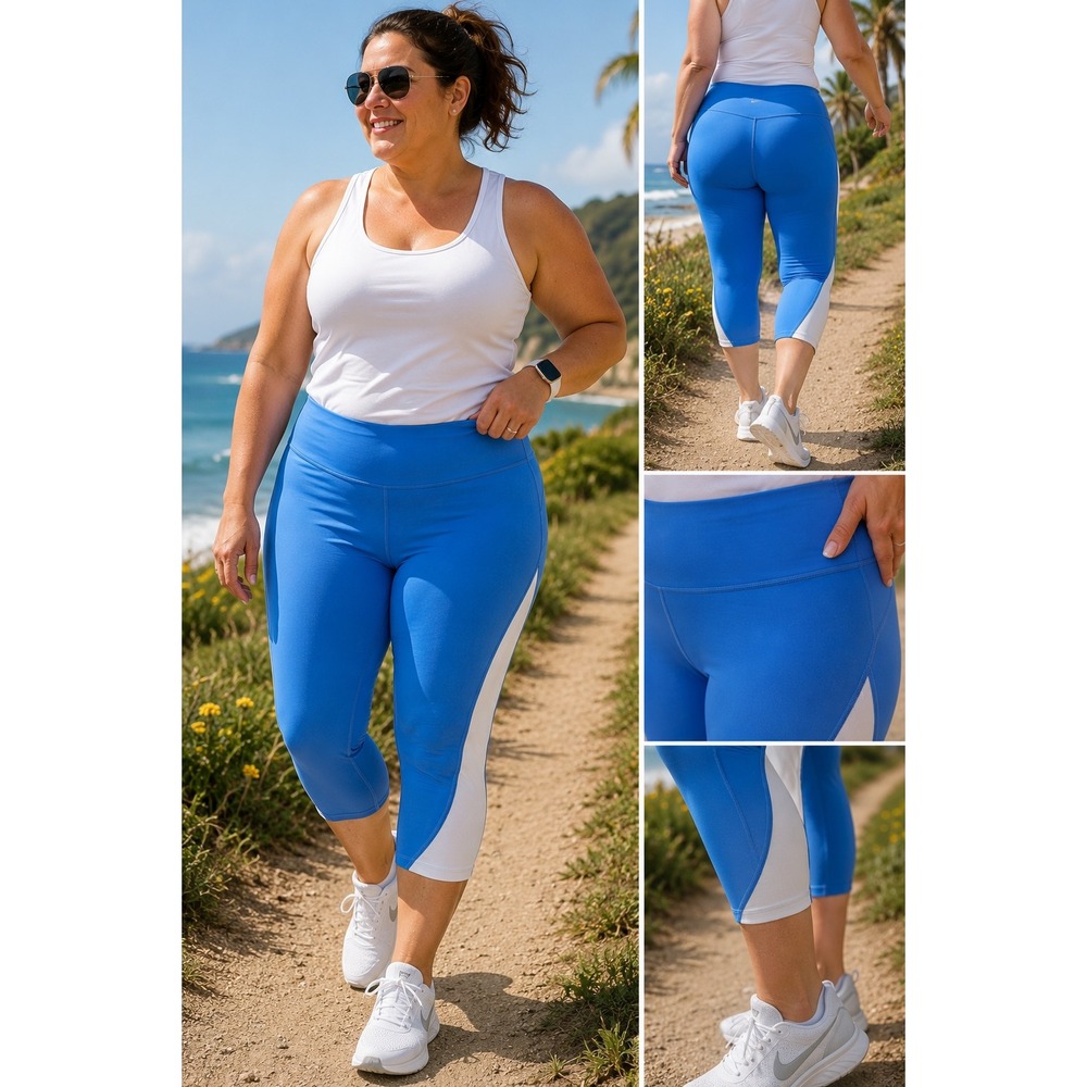 Nike Yoga Dri-FIT Womens 1X Blue White Colorblock High Waisted Leggings CZ9152